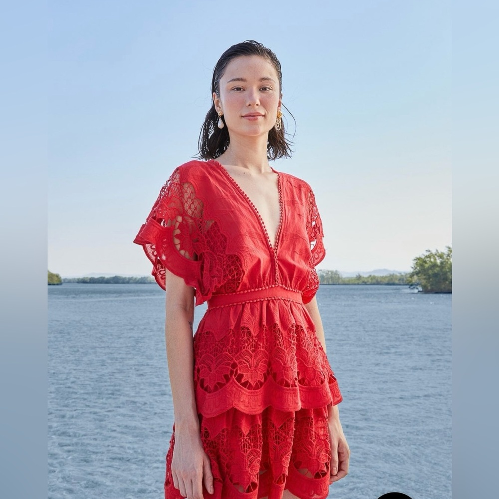 FARM Rio Red Richilieur Mini Dress XS